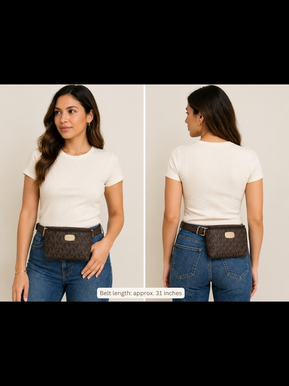 Michael Kors Belt Bag + Matching Wallet Set Brown MK Logo Small 31” Belt🤎